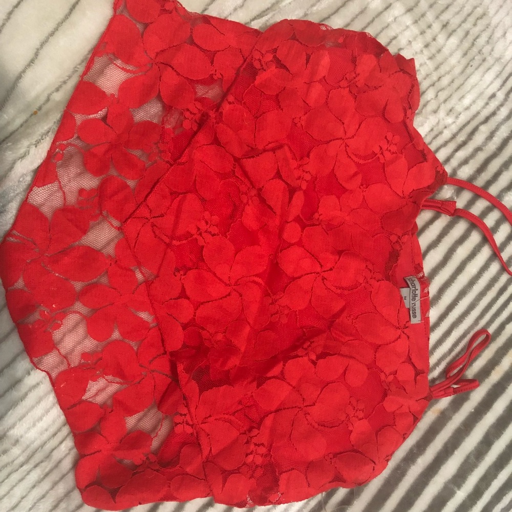 Red floral mesh crop top